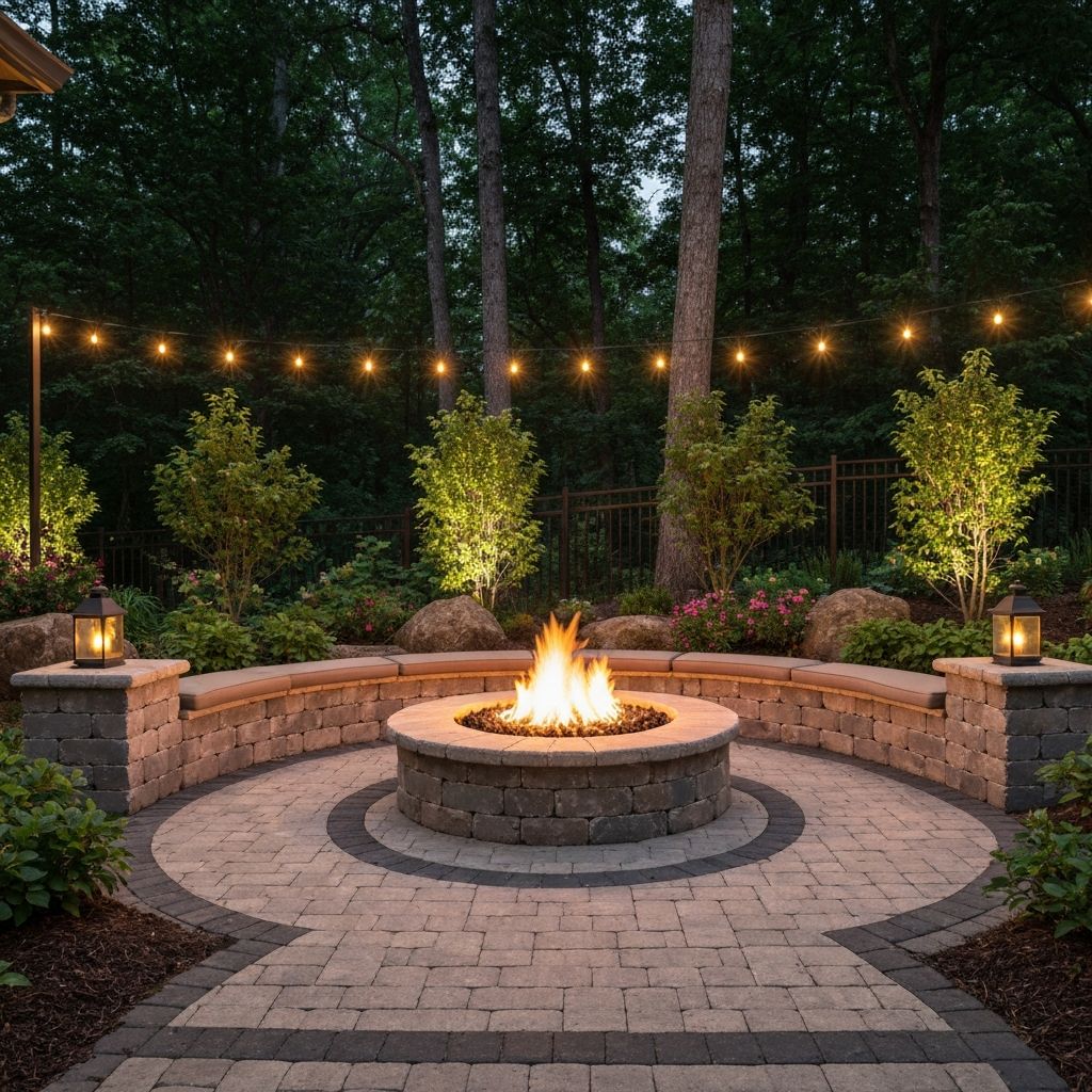 Outdoor fire pit and dining area installation in Saratoga